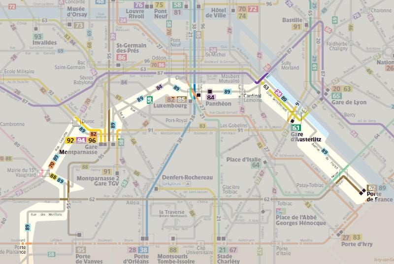 Mapa de autobuses de París 92 de la ruta