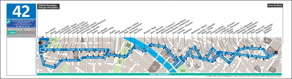 Mapa de autobús 42 París ruta