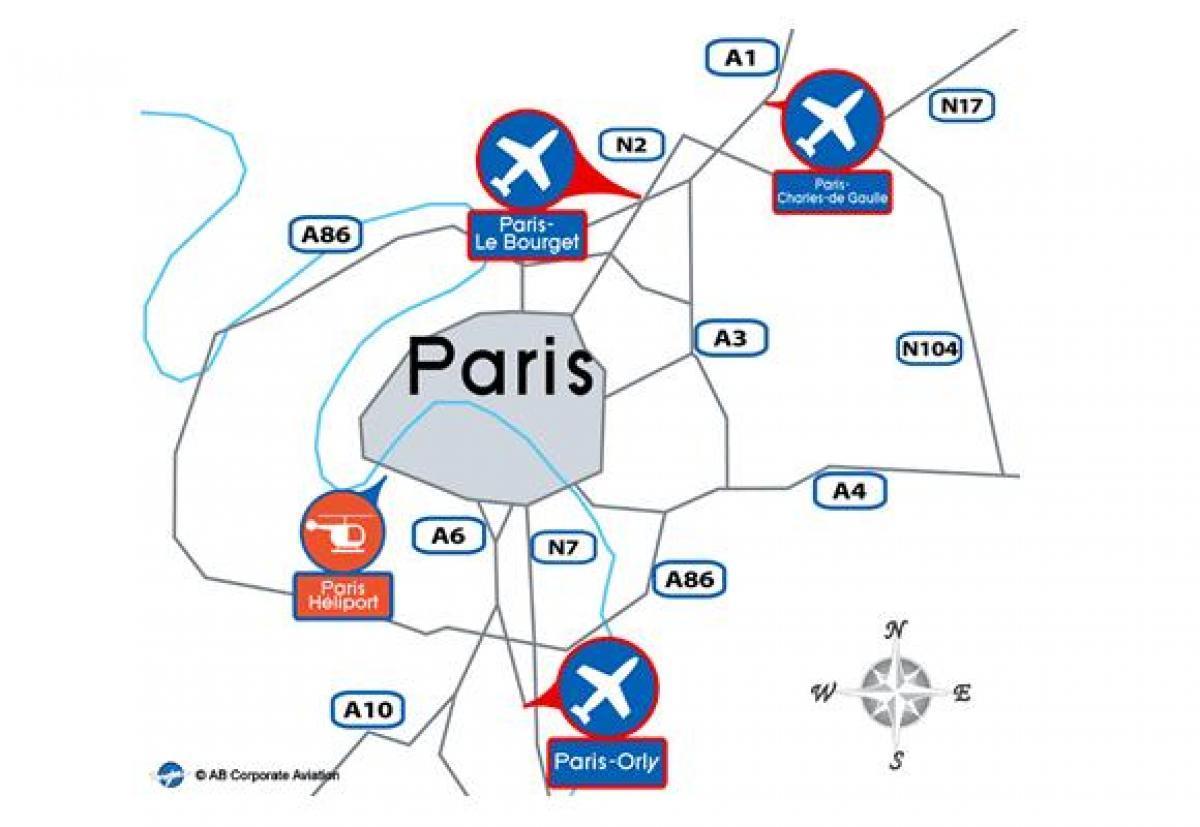 En parís, el aeropuerto internacional de mapa