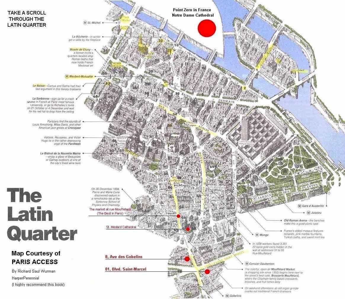 Mapa de barrio latino de París