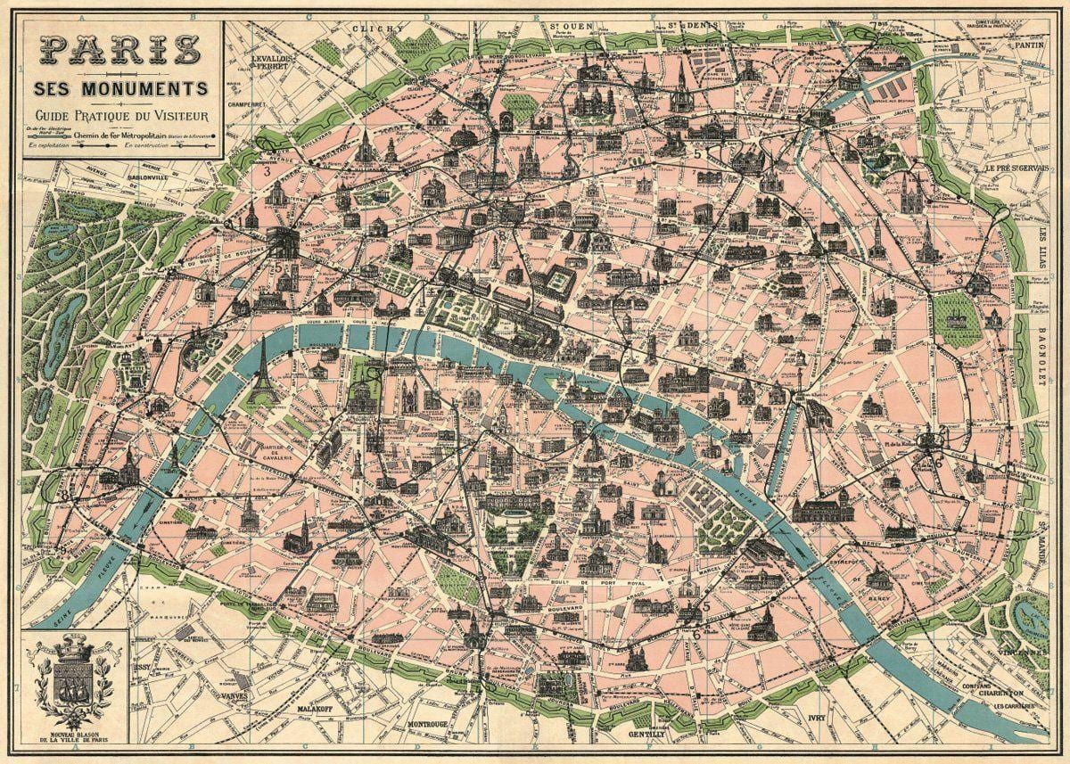 Mapa de París de antigüedades