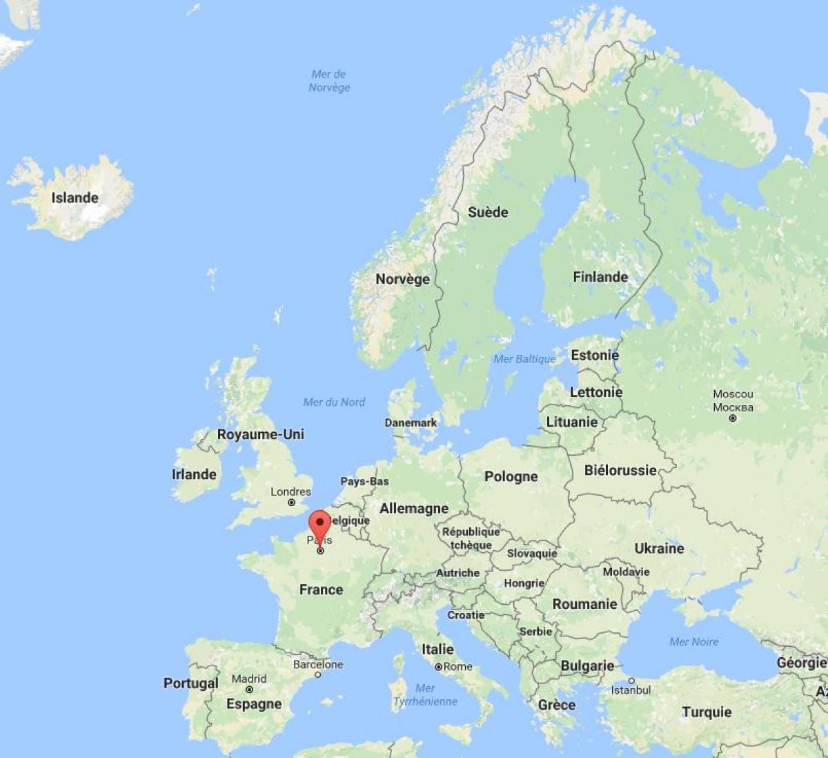 París, Francia en el mapa de europa