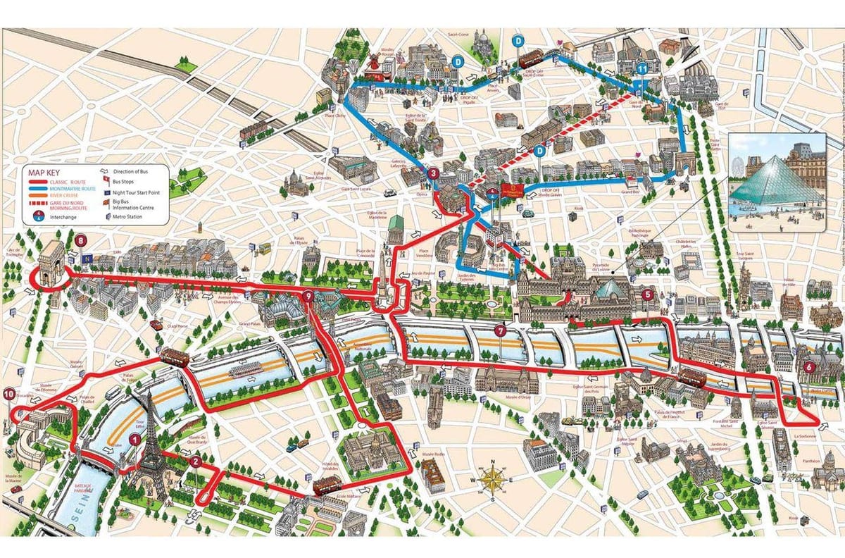 París hop on hop off bus tour mapa