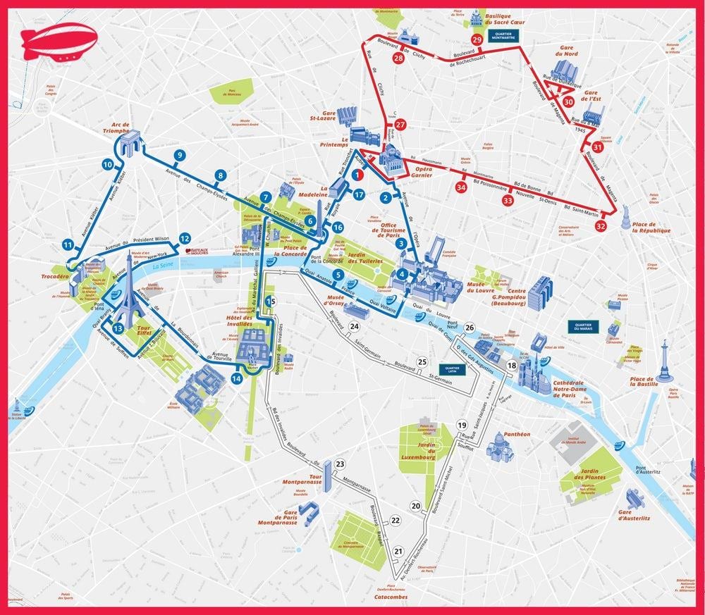 París hop on hop off mapa de la ruta