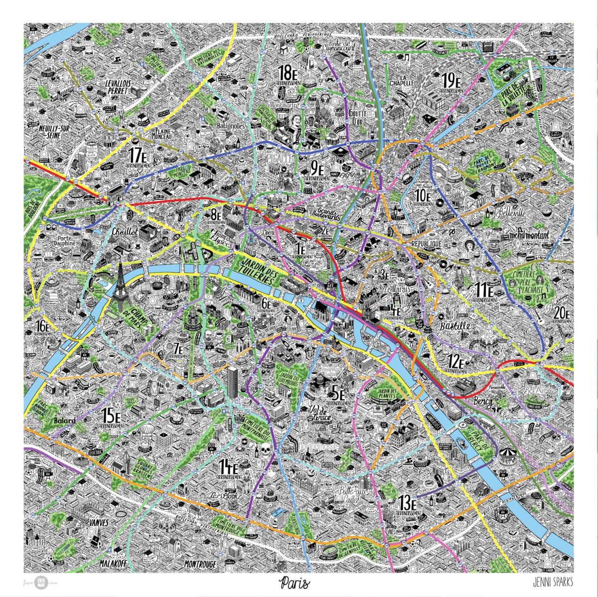 Mapa de dibujado a mano en París