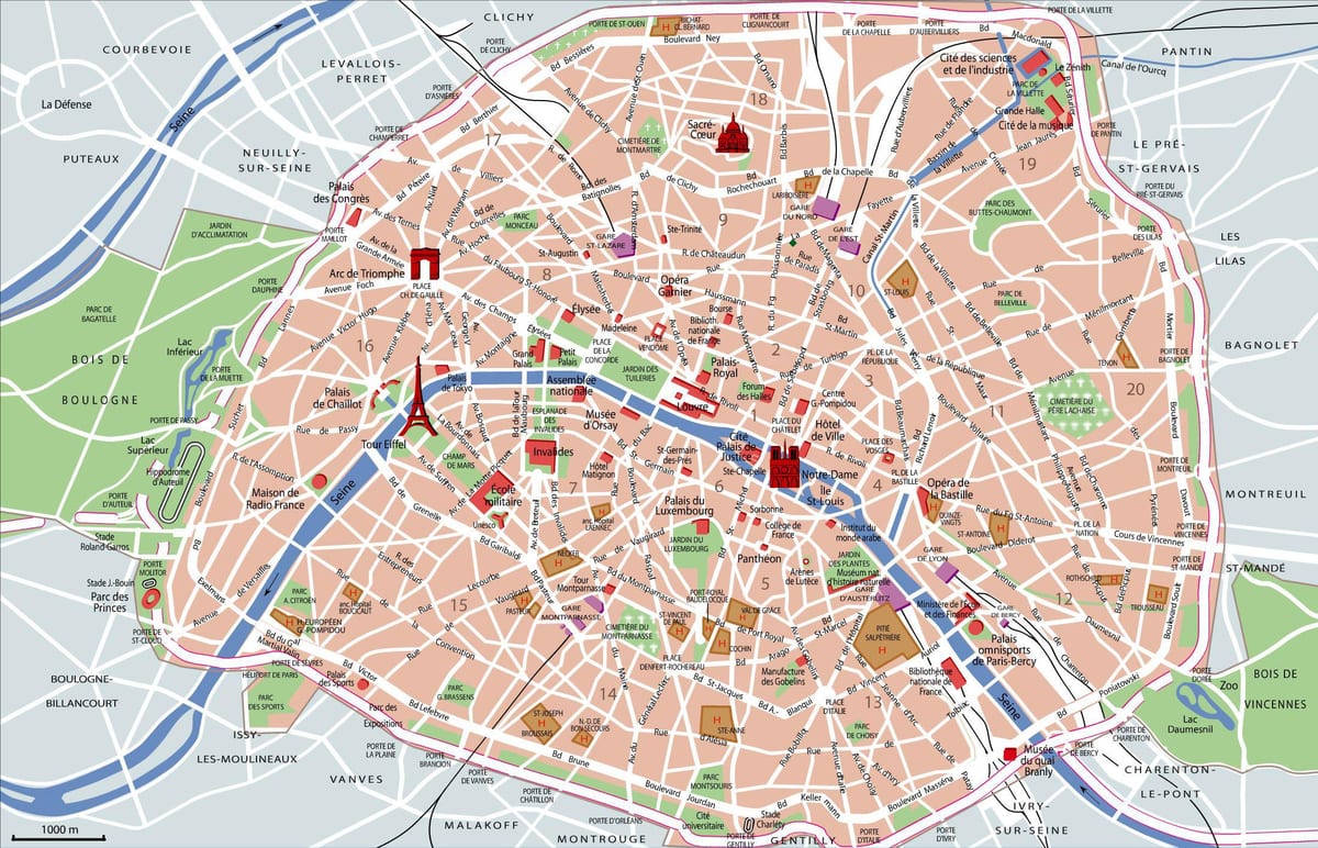 Metro de parís mapa con lugares de interés turístico