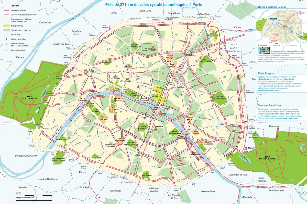 París, rutas en bicicleta mapa