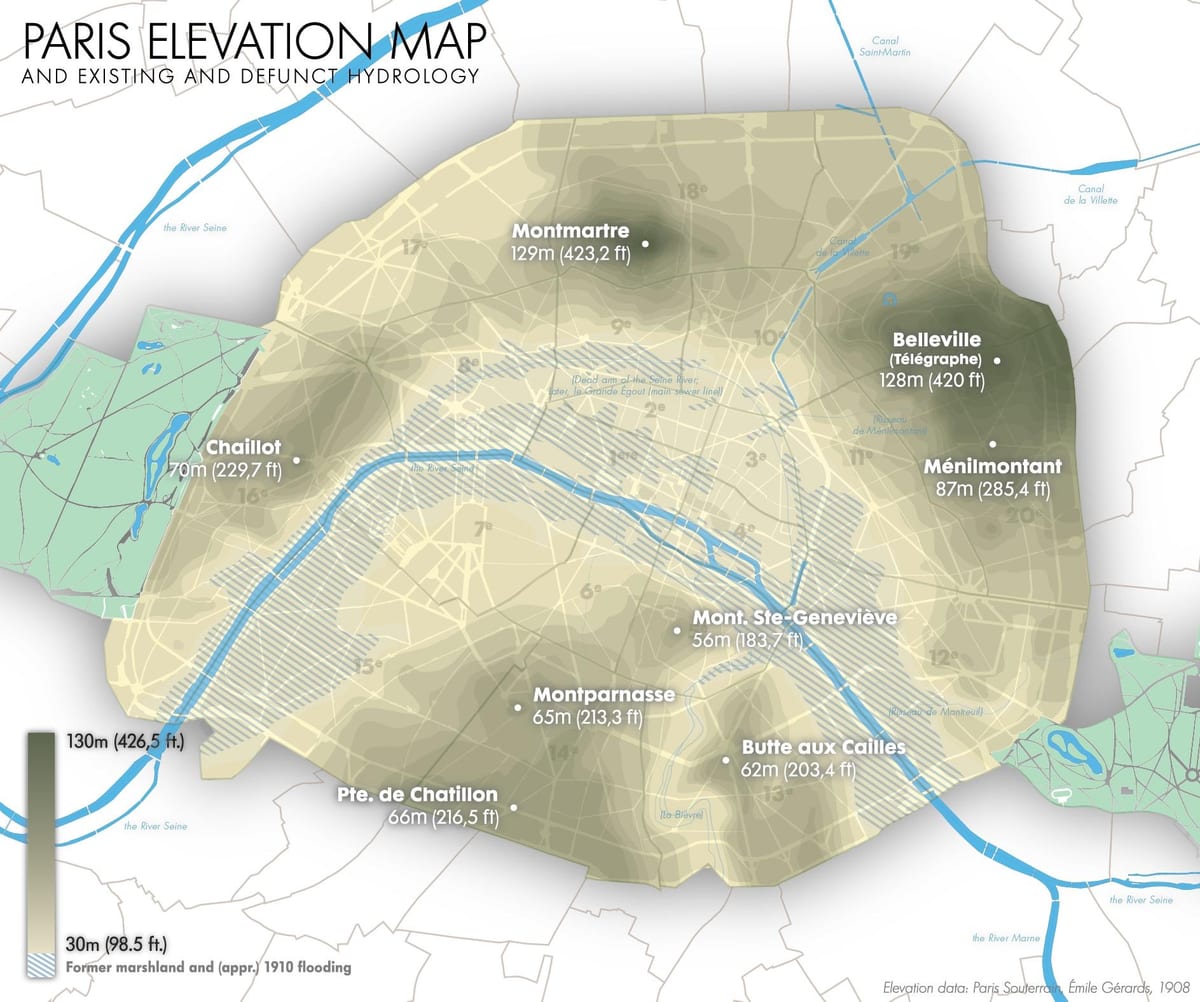 Mapa de París elevación