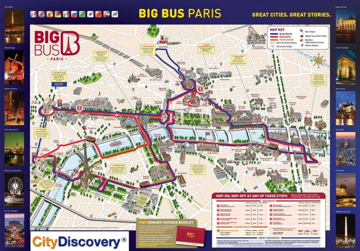 autobús rojo de París mapa de la ruta