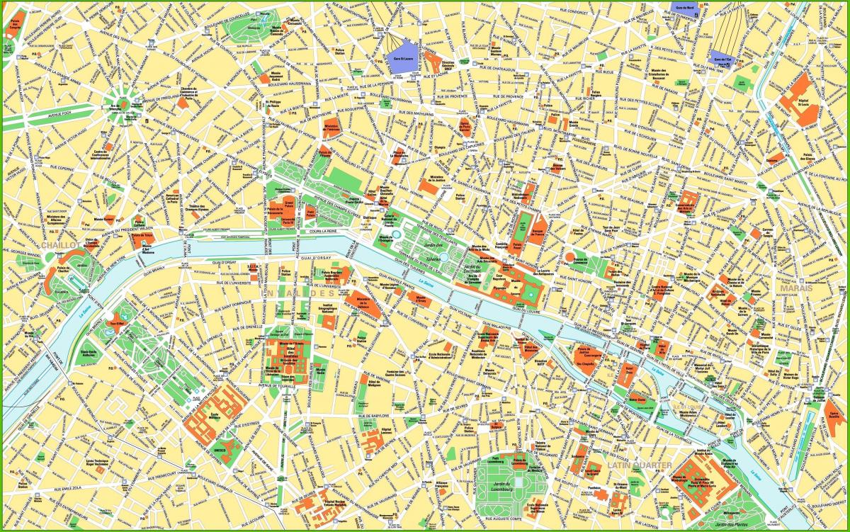 mapa de los lugares de interés del centro de la ciudad de París