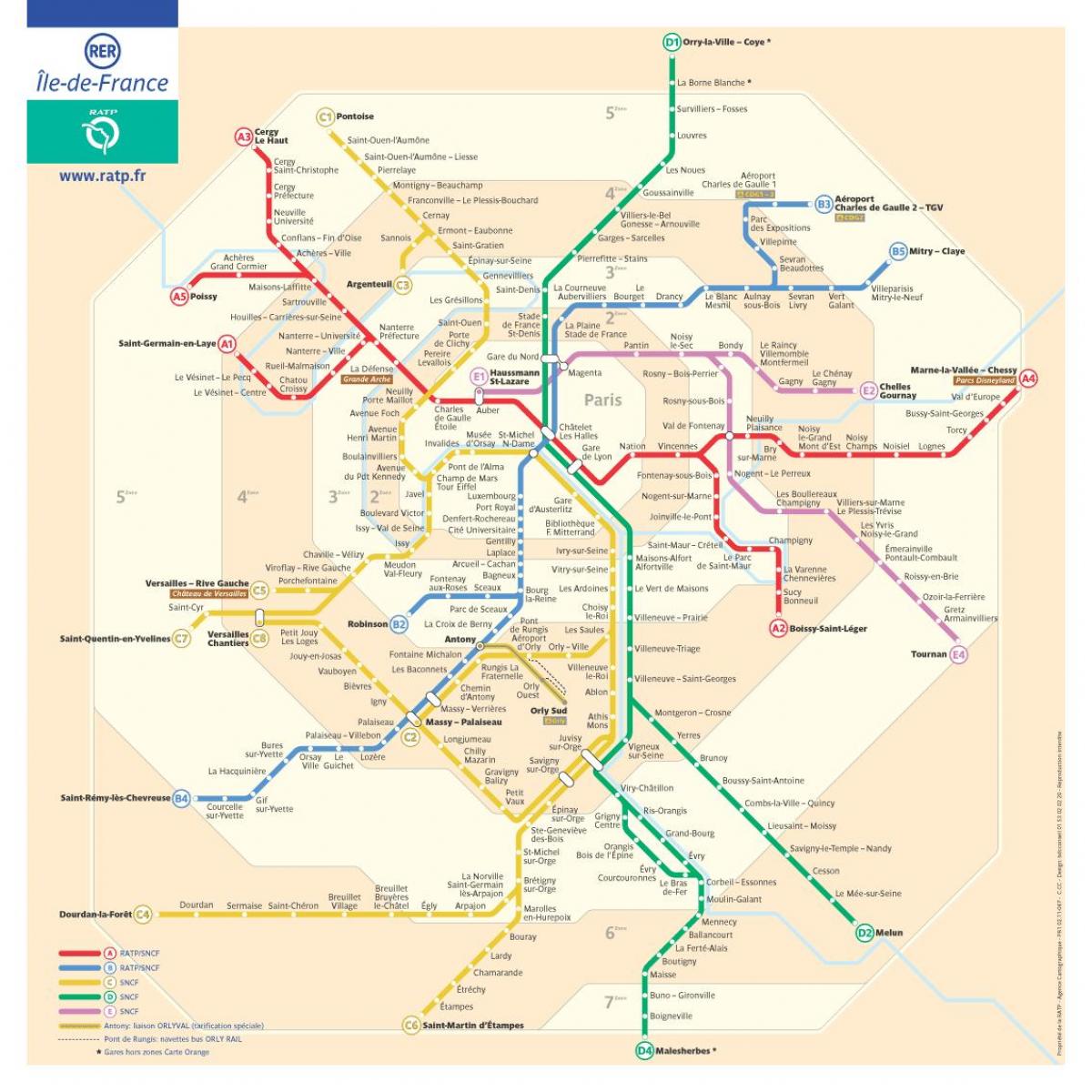 Mapa de las zonas de transporte de París 