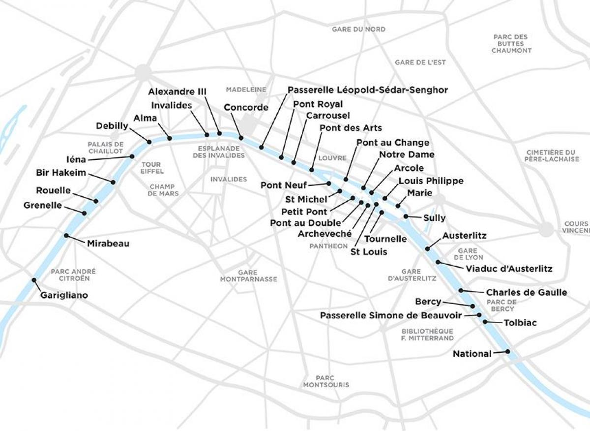 Mapa de los puentes de París