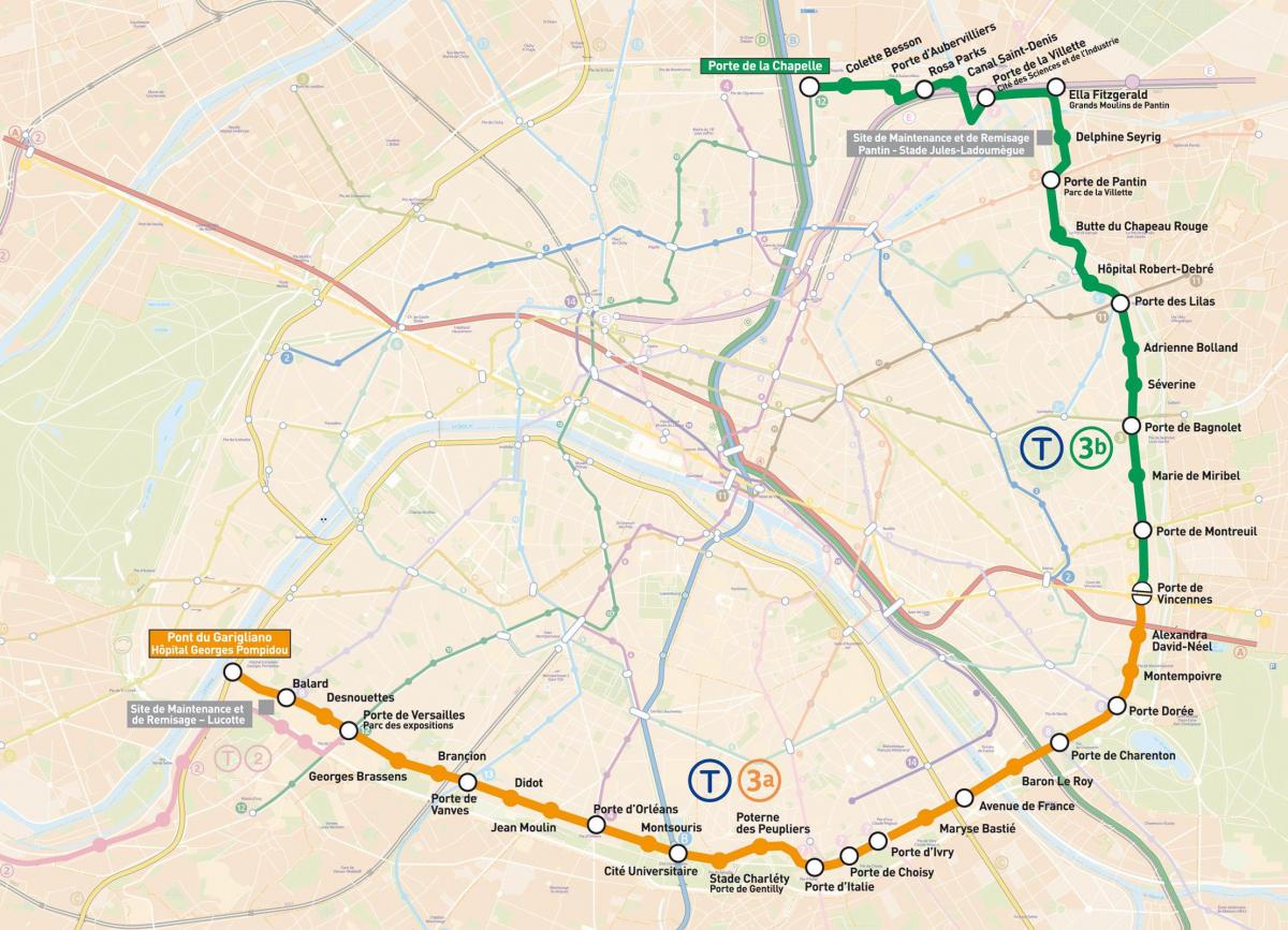 Mapa de París tranvía
