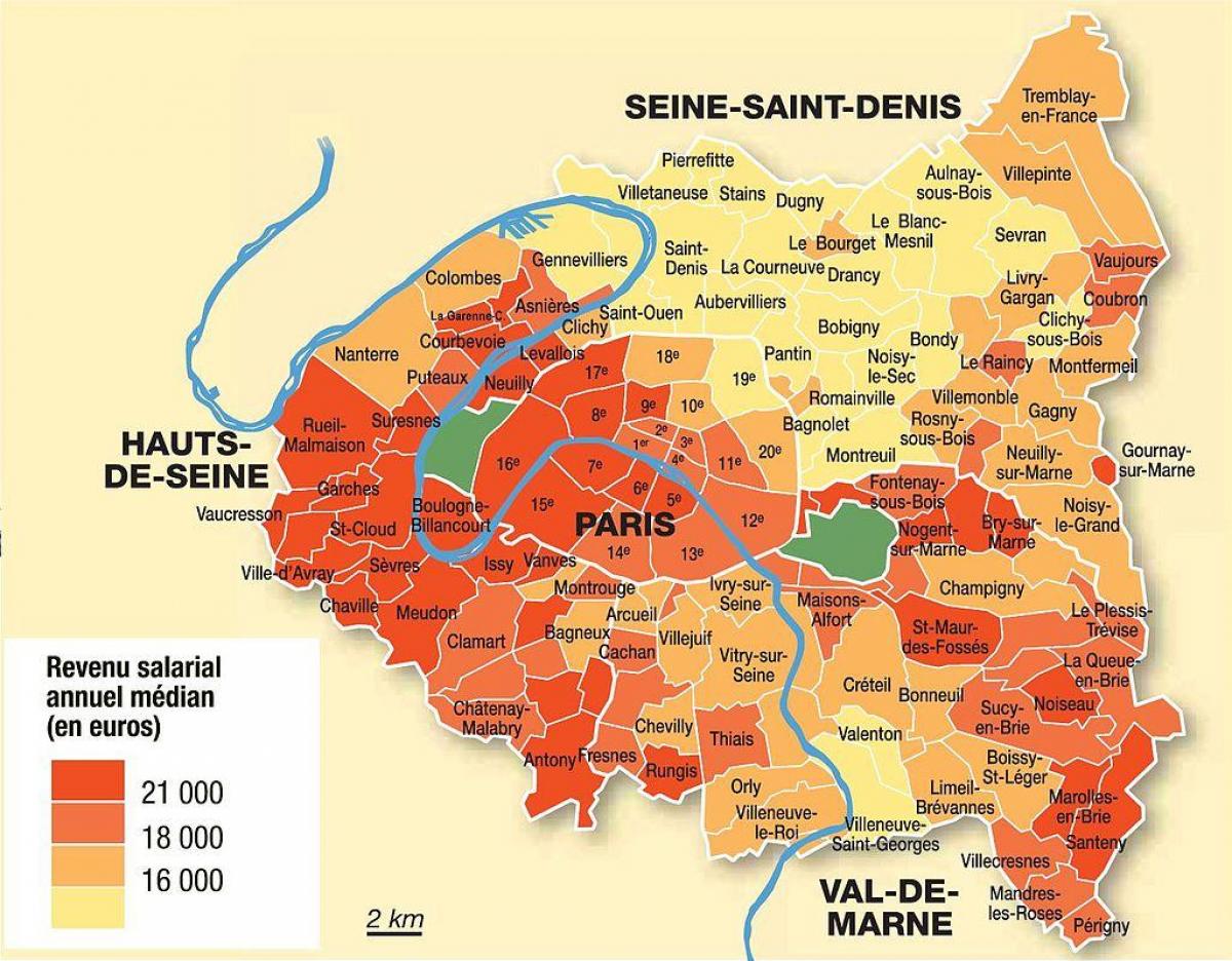 mapa de París y los suburbios