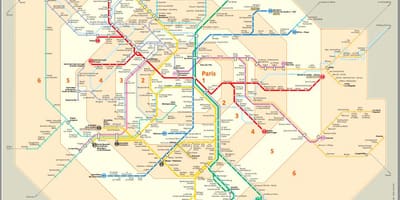 De transporte de parís mapa con las zonas de