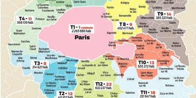 Mapa de la zona de París, Francia