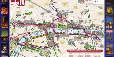 Autobús rojo de París mapa de la ruta